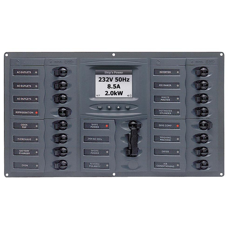 BEP AC Circuit Breaker Panel w-Digital Meters, 16SP 2DP AC120V ACSM Stainless Steel Horizontal [900-AC4-ACSM-110]-Electrical Panels-JadeMoghul Inc.