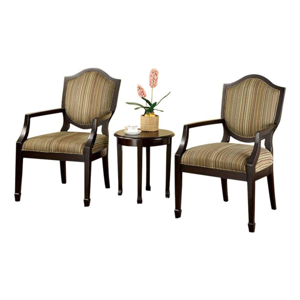 Bernetta II Transitional Set Of Table & Accent Chairs, Espresso Finish, Set Of 3-Armchairs and Accent Chairs-Espresso-Fabric Solid Wood & Others-JadeMoghul Inc.