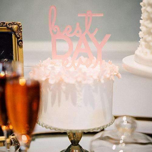 Best Day Ever Acrylic Cake Topper - Dark Pink (Pack of 1)-Wedding Cake Toppers-JadeMoghul Inc.