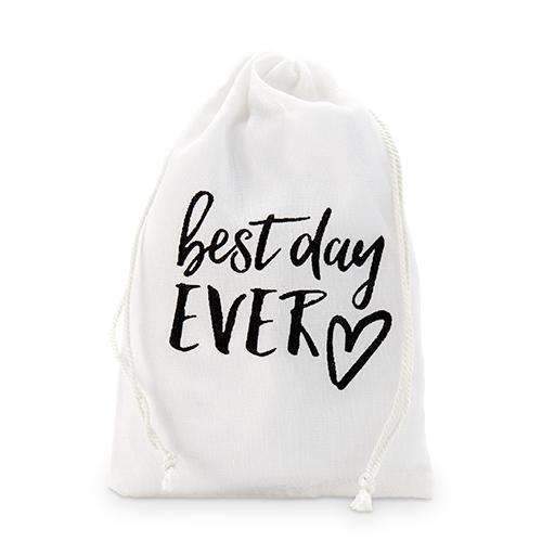 "best day ever" Print Muslin Drawstring Favor Bag - Medium (Pack of 12)-Favor Boxes Bags & Containers-JadeMoghul Inc.