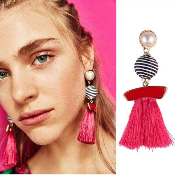 Best lady Fringed Fashion Women Statement Earrings Tassel Multicolored Drop Dangle Earrings For Women Wedding Charm Hotsale 5389-Rose Red-JadeMoghul Inc.