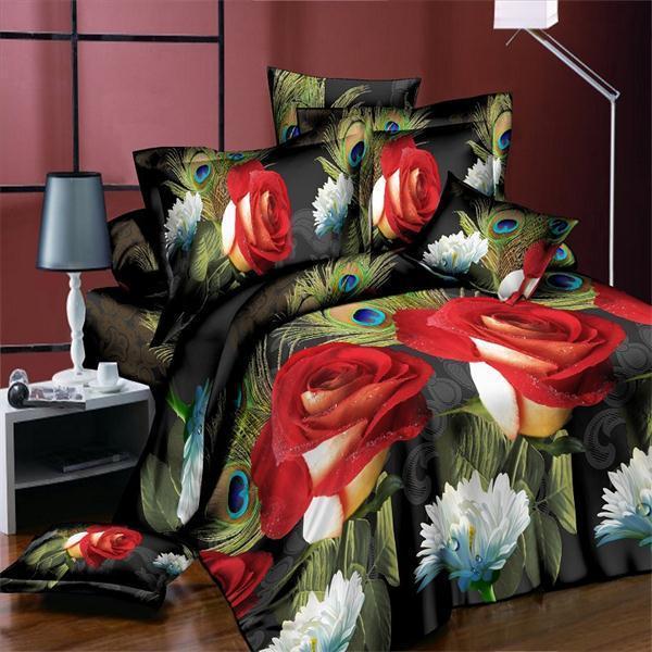 BEST.WENSD luxury jacquard bedclothes 3d Rose Wedding flat bed linen 100% microfibre bedding set duvet cover housse de couette-as picture 9-king size 4pcs-JadeMoghul Inc.