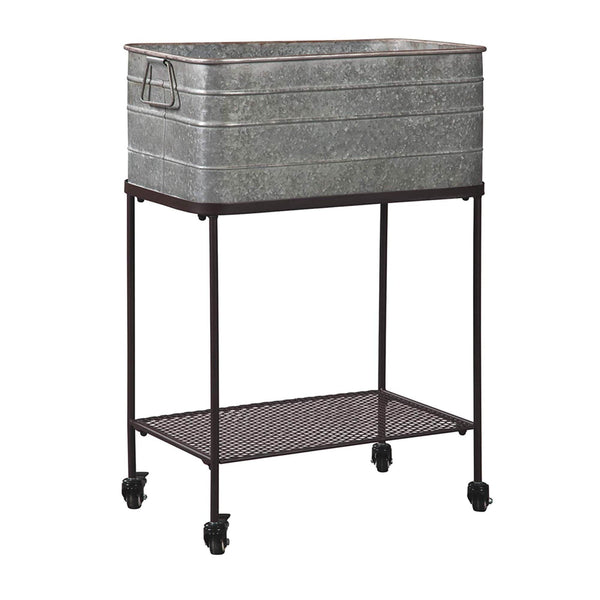 Beverage Tubs Rectangular Metal Beverage Tub with Stand and Open Grid Shelf, Gray and Black Benzara