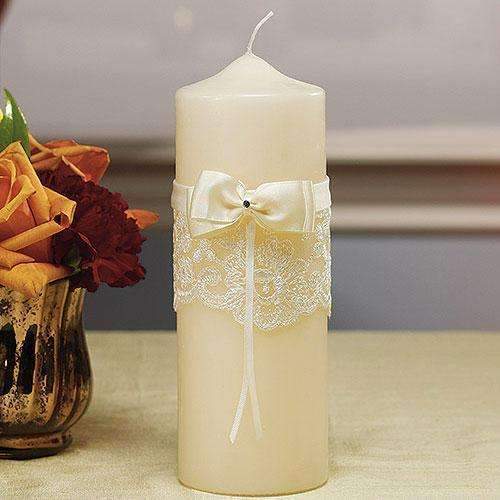 Beverly Clark French Lace Collection Unity Candle Ivory (Pack of 1)-Wedding Reception Decorations-JadeMoghul Inc.
