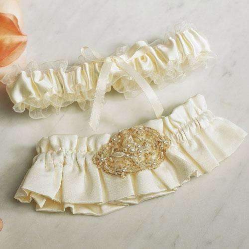 Beverly Clark's Luxe Bridal Garter Set White (Pack of 1)-Wedding Garters-JadeMoghul Inc.