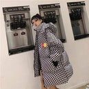 BF Style Women Winter Cotton Harajuku Plaid Parka Detachable Hooded Padded Long Loose Woman Streetwear Winter Coat Winter Jacket AExp