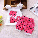 BibiCola Baby Summer Casual Clothes Set Children Short Sleeve Cartoon cat dot T-shirt + Shorts Sport Suit Clothing Sets for Girl-red-9M-JadeMoghul Inc.