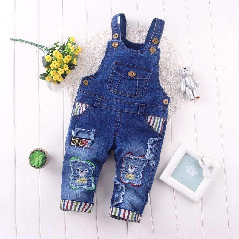 BibiCola Free shipping 2017 spring autumn child cotton demin rompers, baby boys bib pants-Blue-9M-JadeMoghul Inc.