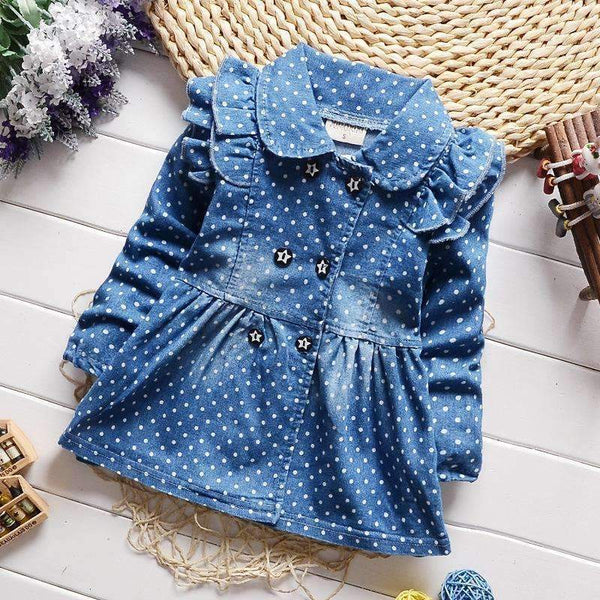 BibiCola spring new children girls lovely polka dots denim jacket female baby cotton jean lapel coat kids emperament outfits-picture color-9M-JadeMoghul Inc.