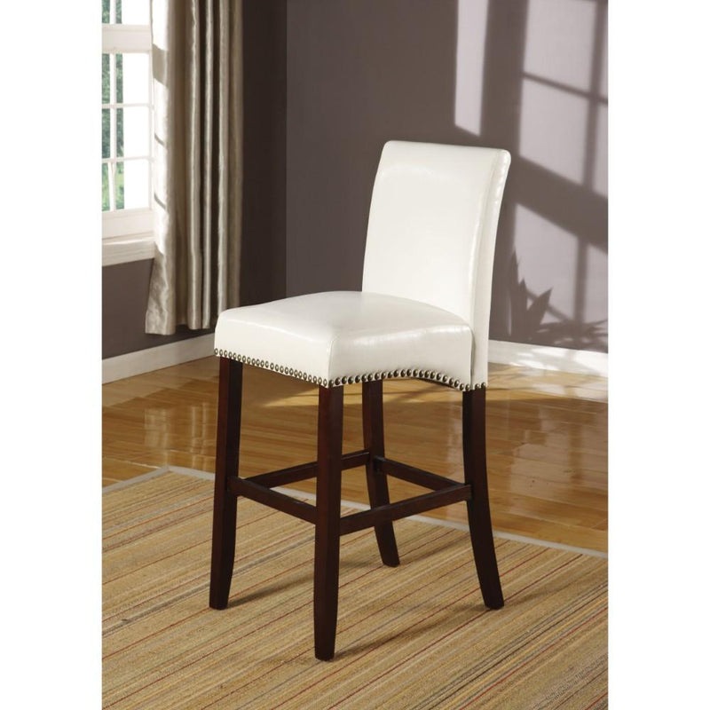 Bicast Leather Upholstered Wooden Bar Chair, Set Of Two, White And Brown-Bar Chairs-White And Brown-Wood Bicast Leather-JadeMoghul Inc.