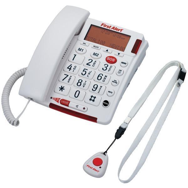 Big-Button Corded Telephone with Emergency Key & Remote Pendant-Special Needs Phones-JadeMoghul Inc.