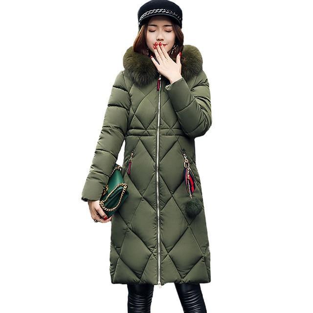 Big fur Hooded Winter Warm Coat-Army Green-XL-China-JadeMoghul Inc.