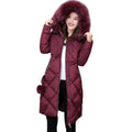Big fur Hooded Winter Warm Coat-Burgundy-XL-China-JadeMoghul Inc.