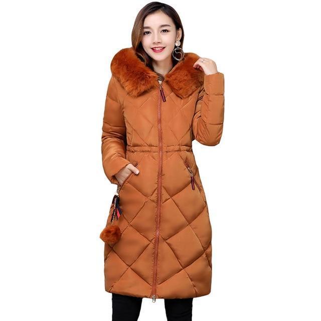 Big fur Hooded Winter Warm Coat-Camel-XL-China-JadeMoghul Inc.