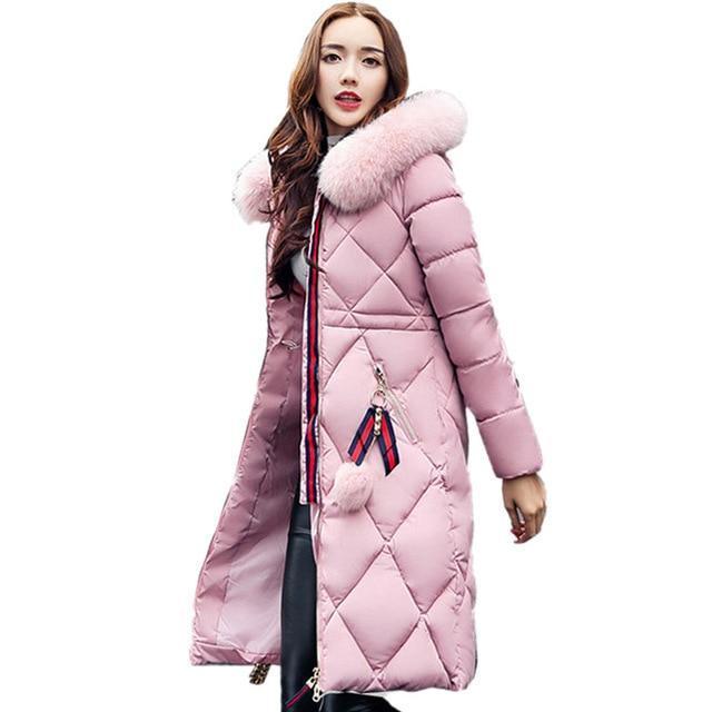 Big fur Hooded Winter Warm Coat-Pink-XL-China-JadeMoghul Inc.
