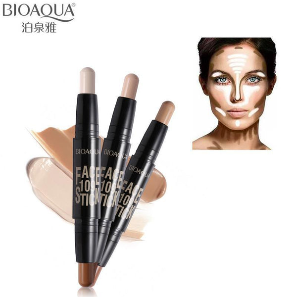 BIOAQUA Brand Double Head 3D Bronzer Highlighter Stick Face Makeup Concealer Pen Foundation Stick Cream Texture Contour Pencil-01-JadeMoghul Inc.