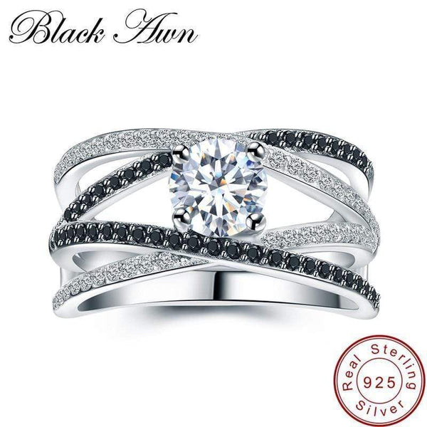 [BLACK AWN] 925 Sterling Silver Rings for Women Hollow Engagement Ring Bijoux Bague Gift Sterling Silver Jewelry C012 AExp
