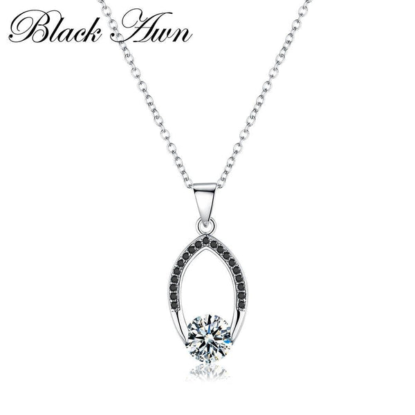 BLACK AWN Silver Necklace 100%Genuine 925 Sterling Silver 100% Slide Jewelry Necklace Women Bijoux Femme Necklaces&Pendants P086--JadeMoghul Inc.