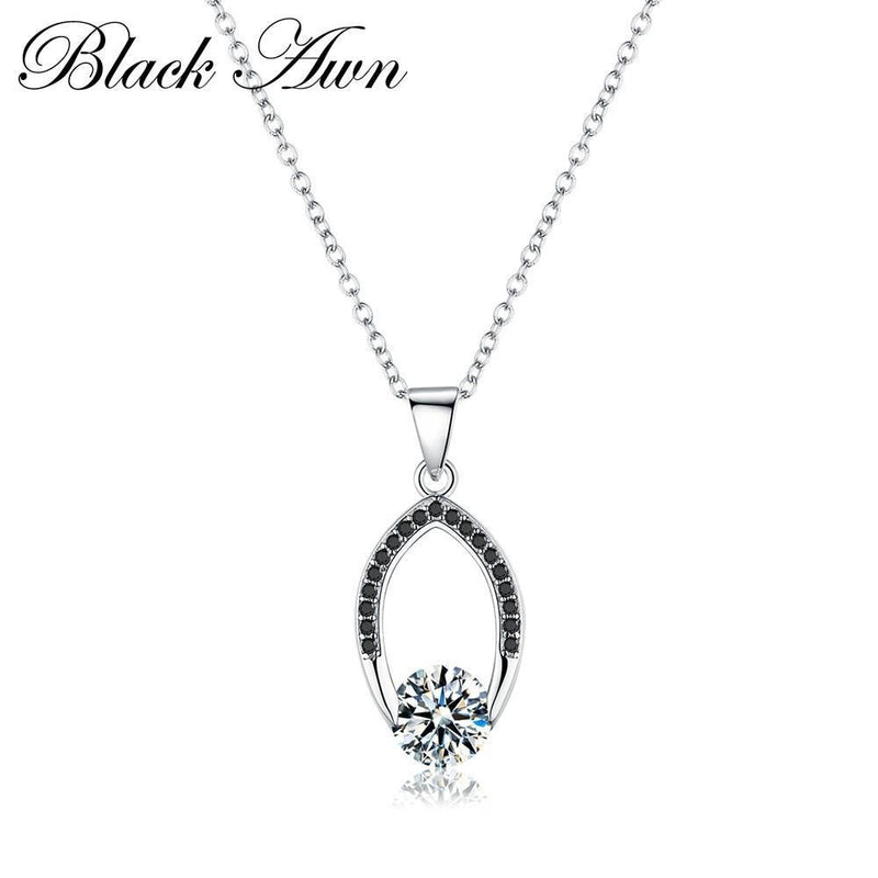 BLACK AWN Silver Necklace 100%Genuine 925 Sterling Silver 100% Slide Jewelry Necklace Women Bijoux Femme Necklaces&Pendants P086--JadeMoghul Inc.