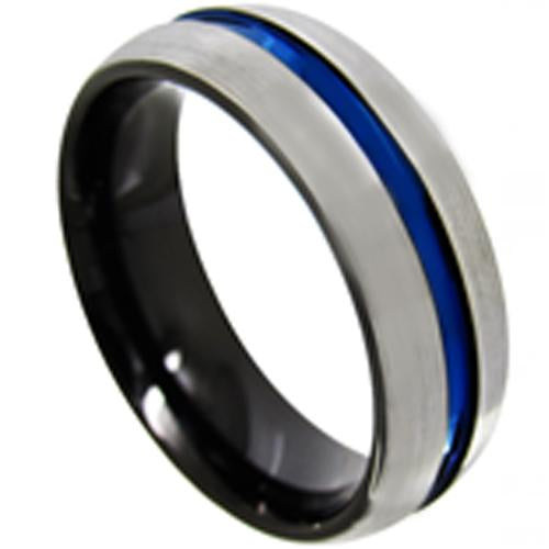 Platinum Engagement Rings Black Blue Platinum White Tungsten Carbide Center Groove Dome Ring