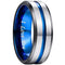 Silver Rings Black Blue Silver Tungsten Carbide Center Groove Ring