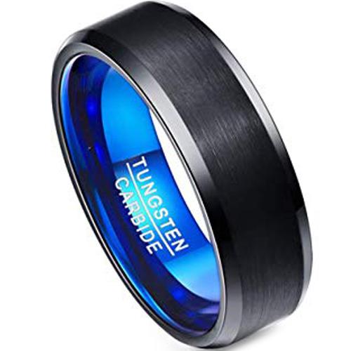 Black Wedding Rings For Her Black Blue Tungsten Carbide Ring