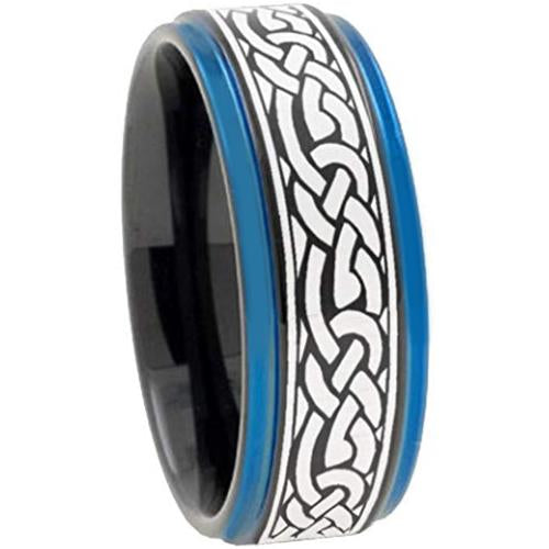 Black Wedding Rings Black Blue Tungsten Carbide Center Celtic Step Ring