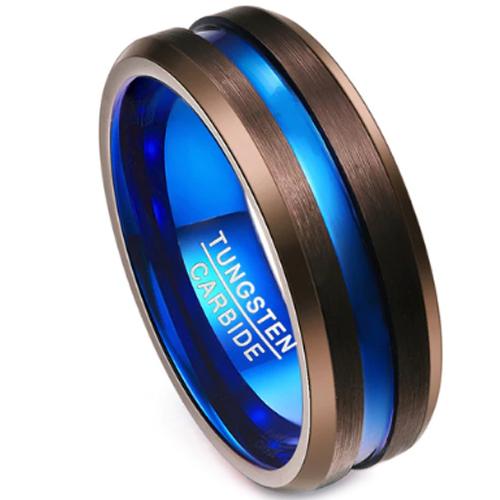 Black Wedding Rings For Her Black Blue Tungsten Carbide Center Groove Ring