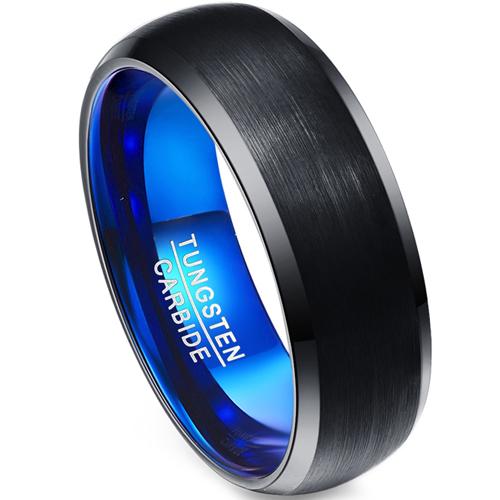 Black Wedding Rings For Her Black Blue Tungsten Carbide Dome Ring