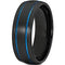 Black Wedding Rings Black Blue Tungsten Carbide Double Grooves Dome Ring