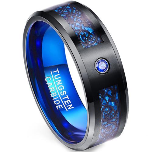 Black Wedding Rings For Her Black Blue Tungsten Carbide Dragon Ring With Created Blue Sapphire