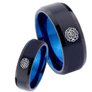 Black Promise Rings Black Blue Tungsten Carbide Firefighter Ring