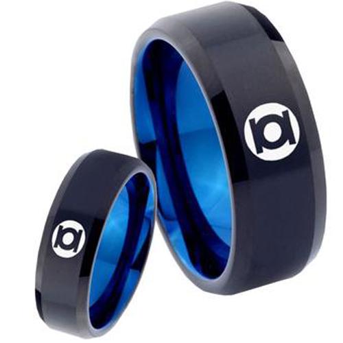 Black Tungsten Rings Black Blue Tungsten Carbide Green Lantern Ring