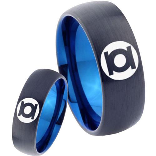 Black Promise Rings Black Blue Tungsten Carbide Green Lantern Dome Ring