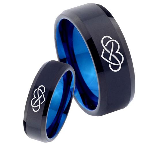 Black Tungsten Rings Black Blue Tungsten Carbide Infinity Heart Ring