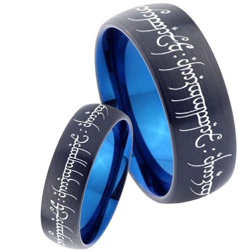 Black Tungsten Rings Black Blue Tungsten Carbide Lord of The Ring Dome Ring