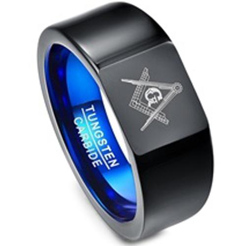 Black Wedding Rings For Her Black Blue Tungsten Carbide Masonic Ring