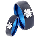 Black Promise Rings Black Blue Tungsten Carbide Medic Alert Dome Ring