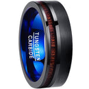 Wooden Rings Black Blue Tungsten Carbide Offset Wood Flat Ring