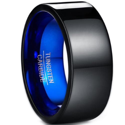 Black Promise Rings Black Blue Tungsten Carbide Pipe Cut Flat Ring