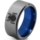 Black Engagement Rings For Her Black Blue Tungsten Carbide Spiderman Flat Ring