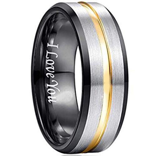 Gold Ring For Men Black Gold Silver Tungsten Carbide Center Groove Ring