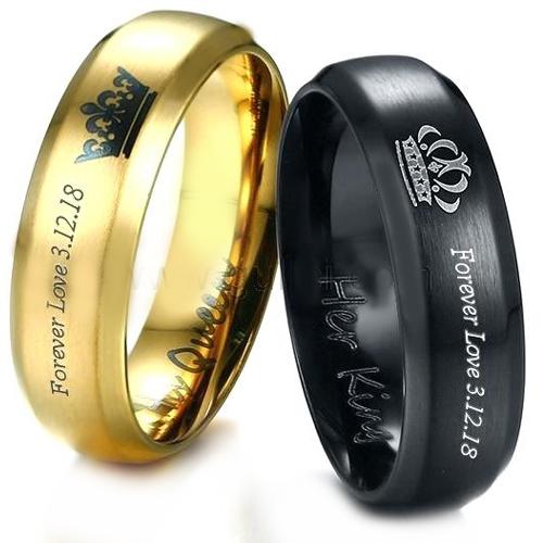 Gold Ring For Men Black Gold Tone Tungsten Carbide  King Queen Ring