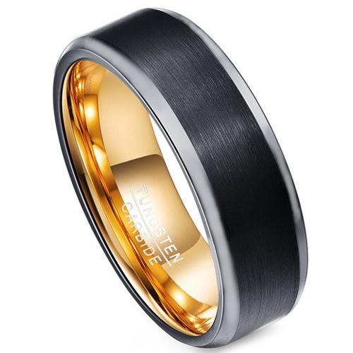 Gold Ring For Men Black Gold Tone Tungsten Carbide Beveled Edges Ring