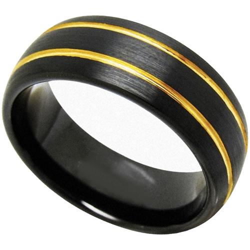 Gold Band Ring Black Gold Tone Tungsten Carbide Double Groove Dome Ring