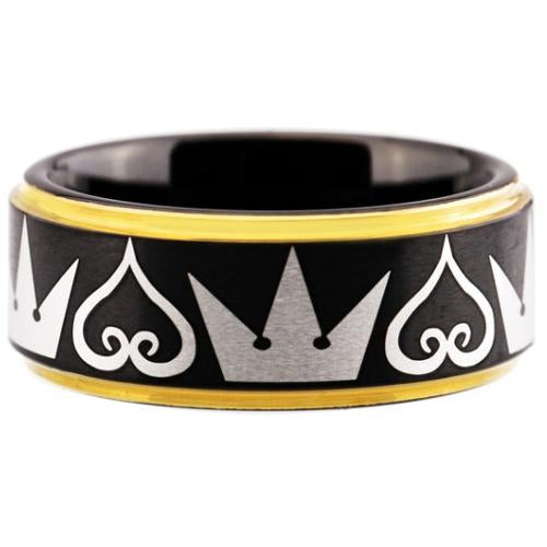 Gold Band Ring Black Gold Tone Tungsten Carbide Kingdom and Heart Step Ring
