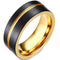 Gold Band Ring Black Gold Tone Tungsten Carbide Offset Groove Flat Ring