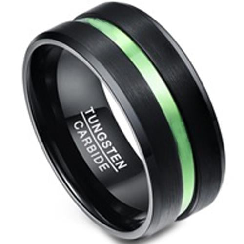 Black Wedding Rings For Her Black Green Tungsten Carbide Center Groove Ring