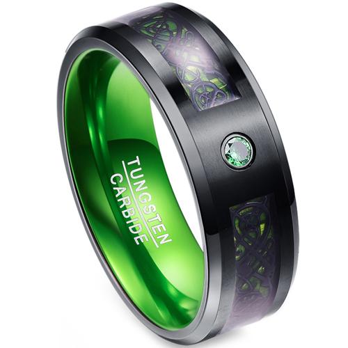 Black Wedding Rings For Her Black Green Tungsten Carbide Dragon Ring With Created Green Emerald