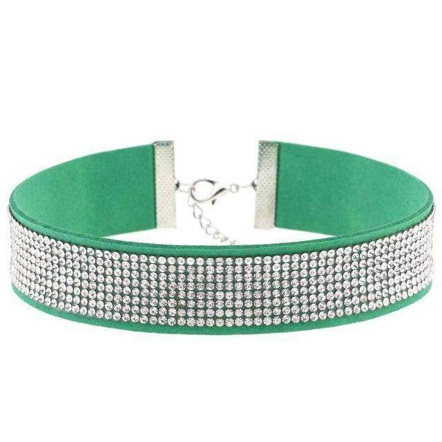 Black Leather Rhinestone Choker Necklace Women Crystal Choker 2016 Statement chocker collar fashion jewellery-dark green-JadeMoghul Inc.